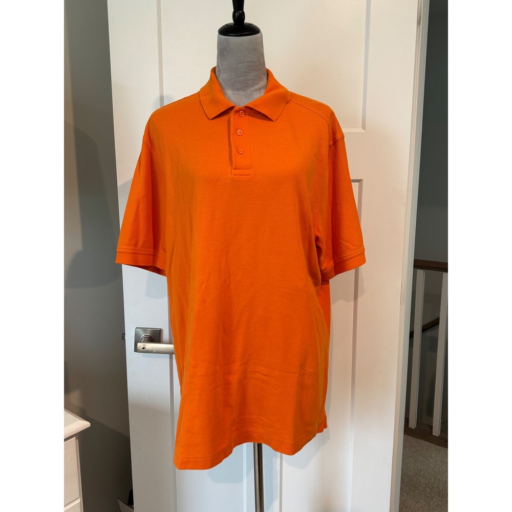 Nordstrom Smartcare Mens Large Orange Pique Cotton Short Sleeve Polo Shirt